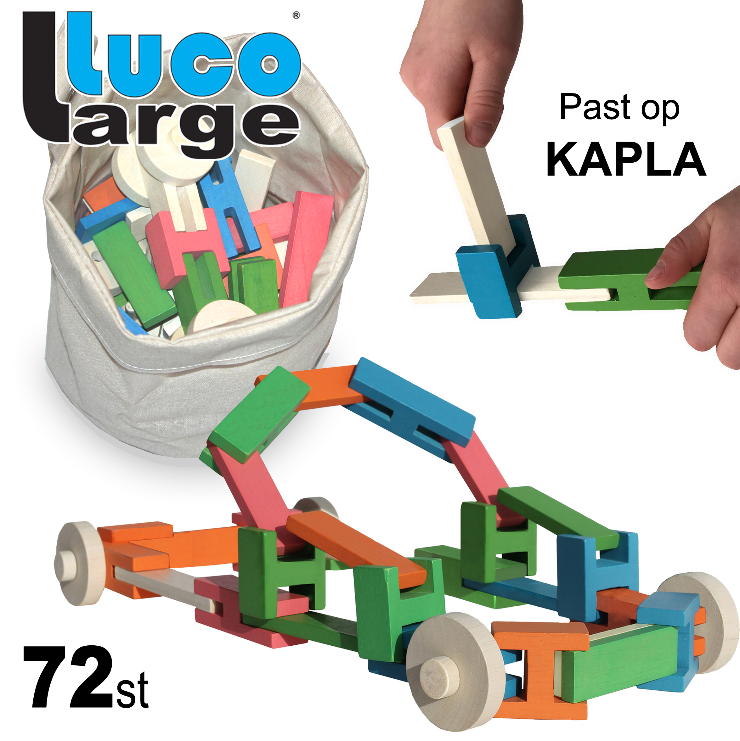 Luco Large Blocks fit Kapla and with Wheels 72 Pieces –
